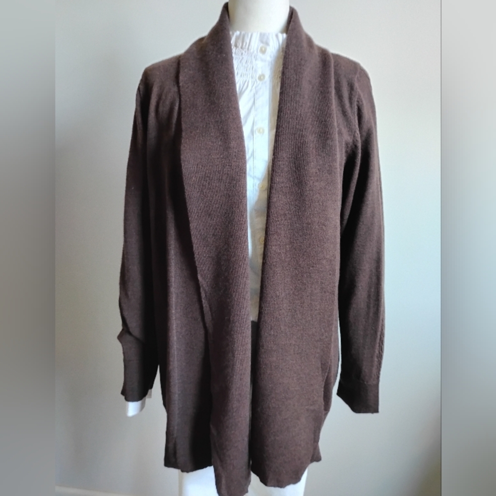 Kenar Italian Merino Wool Shawl Collar Cardigan Sweater Chocolate Brown Size Lg - Picture 4 of 14